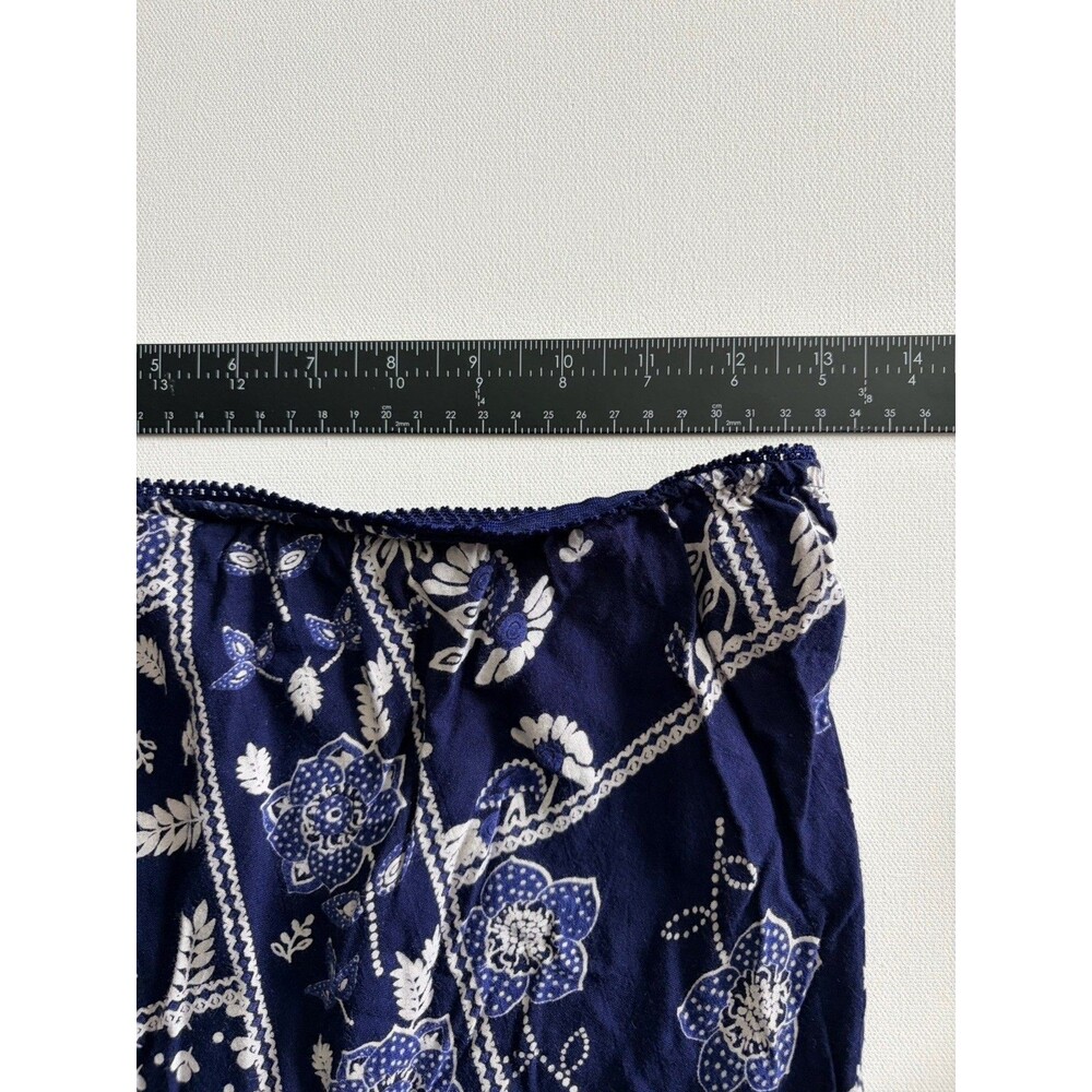Vintage Y2K Lola P. 2000's Flowy Maxi Skirt Hanky Hem Blue White Floral Medium - Picture 6 of 8